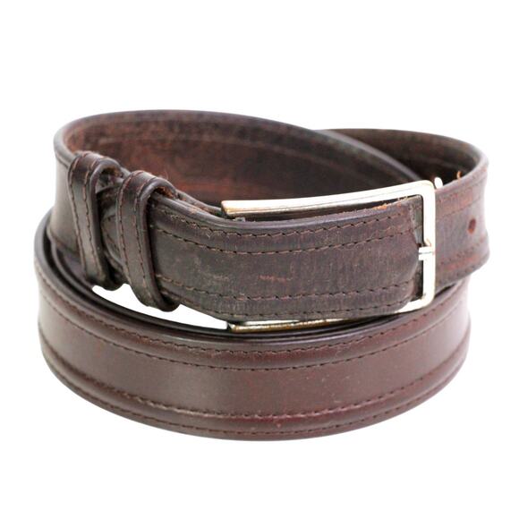 ENGLAND BROWN REAL LEATHER 1 1/8"Wd STITCH CASUAL DRESS MEN'S BELT Sz 34/86 (A95 - Picture 2 of 11